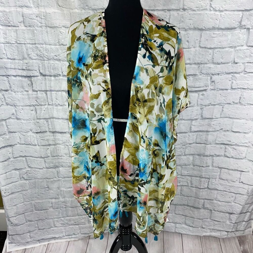 Cynthia Rowley woman floral print wrap w/fringe lightweight sz 1X